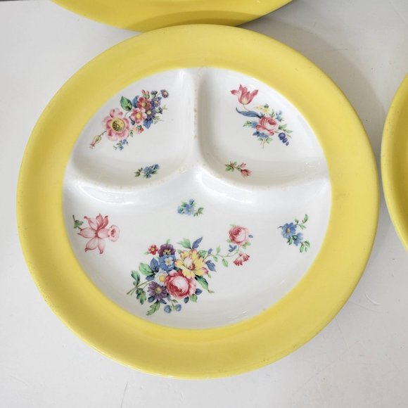 Syracuse China Yellow Floral Divided Dinner Plates Set of Four - Picture 7 of 10